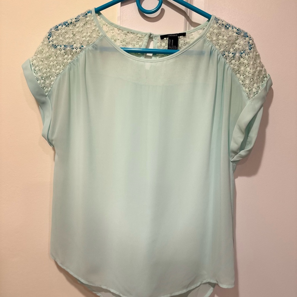 Forever 21 Green Embellished Cap Sleeve Blouse